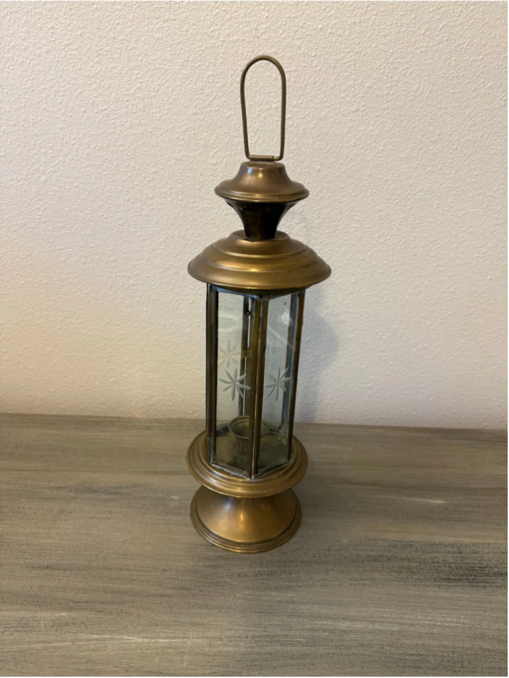 Vintage Brass French Wedding Procession Lantern Etched Starburst Glass Candle